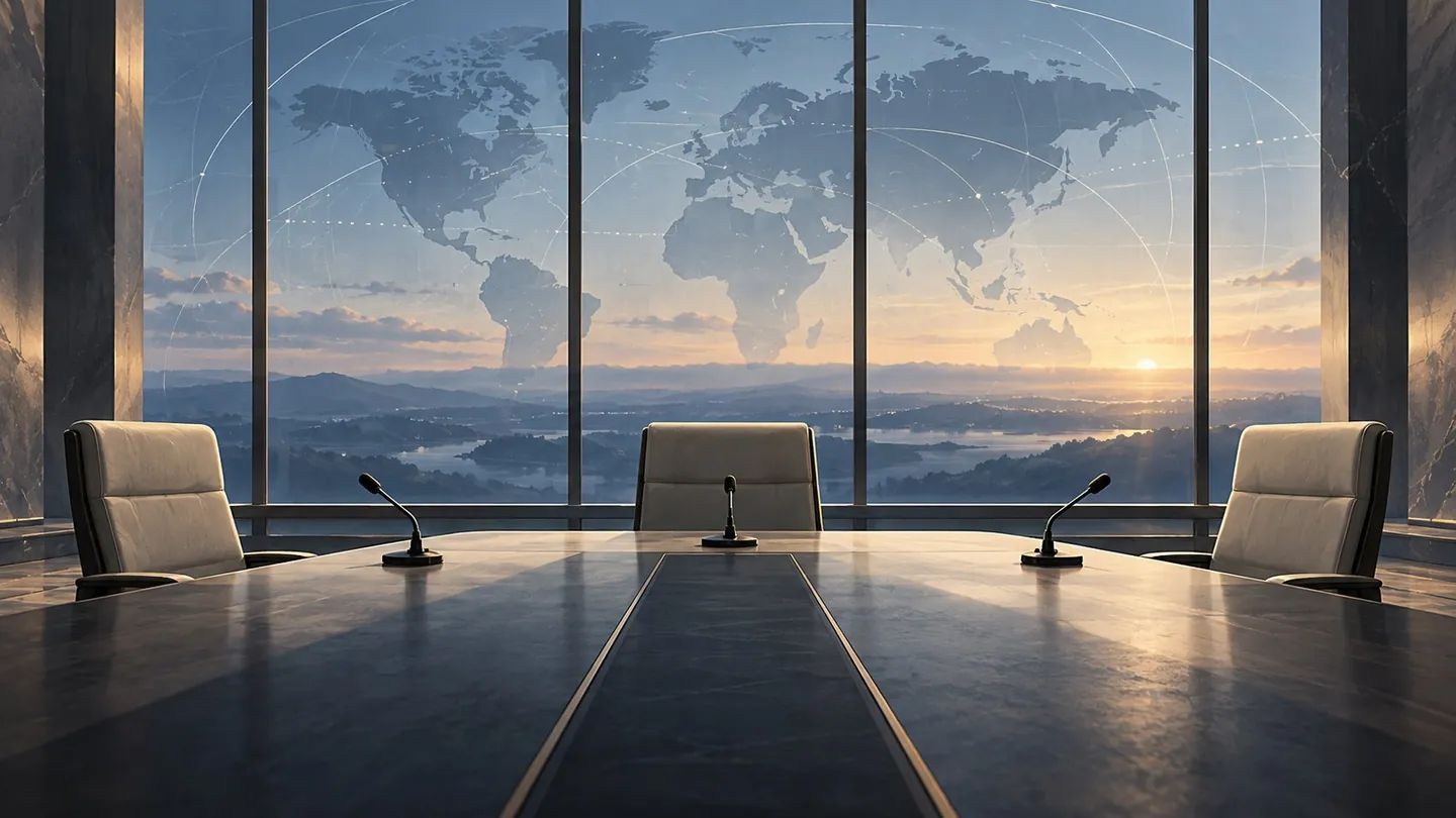 An editorial illustration of three unoccupied chairs around a conference table, representing a meeting that has not been confirmed.